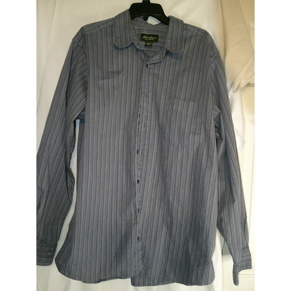 Eddie Bauer Relaxed Fit Gray Striped Button-Down Dress Shirt XL Casual Business